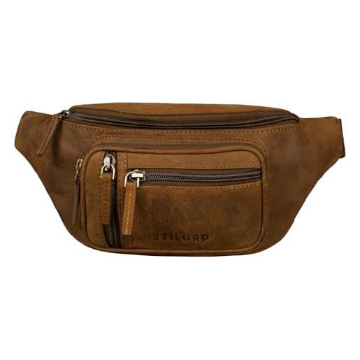 STILORD 'greg' marsupio pelle marrone borsa da cintura vintage uomo donna borsello da petto elegante cuoio vera zainetto monospalla per running festival, colore: veleta - marrone