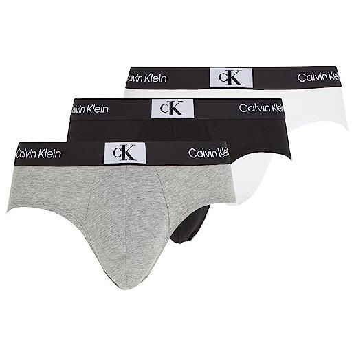Calvin Klein hip brief 3pk 000nb3527a, slip a vita bassa uomo, multicolore (black white grey heather), s