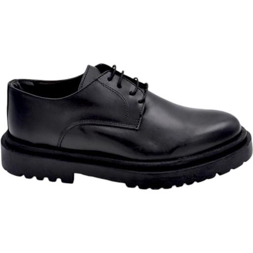 Malu Shoes stringata uomo liscia in vera pelle abrasivata nera fondo gomma alta ultraleggera zigrinata made in italy