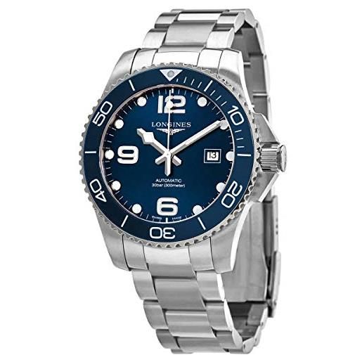 Longines orologio da uomo hydro. Conquest l3.782.4.96.6, cassa in acciaio inox argento con cinturino, impermeabile fino a 300 m, nautico, quadrante blu, movimento automatico, immersioni, orologi da uomo