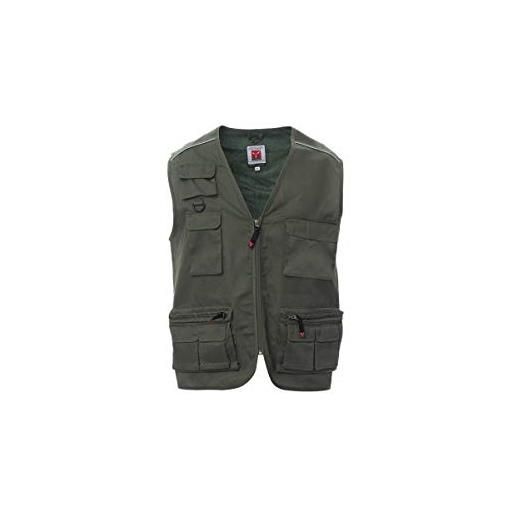 PAYPER pocket gilet estivo unisex da uomo donna misto poliestere multitasche chiusura zip portabadge reversibile bande reflex interno dry-tech pesca caccia lavoro verde militare (3xl)
