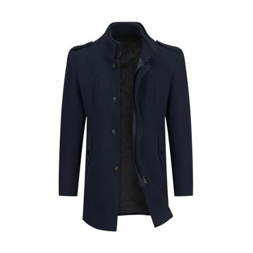 Allthemen cappotto invernale da uomo in lana con collo alto coat corto foderata spesso caldo casual blu 3xl