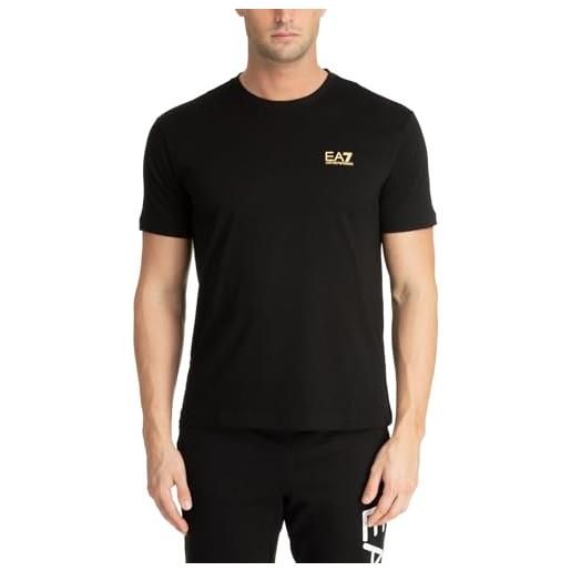 Emporio Armani ea7 t-shirt da uomo girocollo logo series in cotone, con maxi logo sul retro - 8npt18 (xl, nero/oro)
