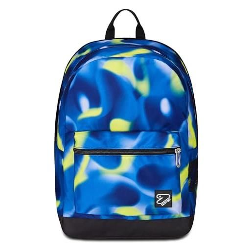 Seven zaino scuola reversibile new the double, shadow up, blu verde, zaino mono scomparto con auricolari earphones wireless led, tasca pc, tasca borraccia e markers, zaino medie superiori ragazzo