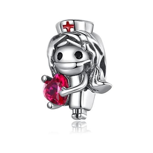 Amuefer infermiera charm compatibili bracciale collana, argento sterling ciondolo natale gioielli regali per le donne ragazza moglie bambini amici