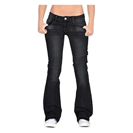 Generic pantaloncini da donna a vita media, a campana, a taglio boot, in denim elasticizzato, con gamba larga a campana, in stile vintage, pantaloni da lavoro pesanti e resistenti con tasche, nero , m