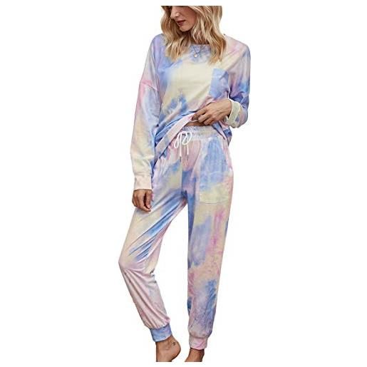 Ladieshow pigiama da donna in raso da donna pj set a maniche lunghe da notte set in due pezzi, grigio blu, xl
