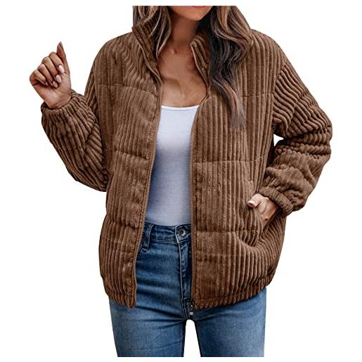 Generic giacche invernali da donna calde e accoglienti in velluto a coste leggere giacche bomber trapuntate a maniche lunghe con zip intera colletto casual in cotone imbottito giacca corta shacket cappotto
