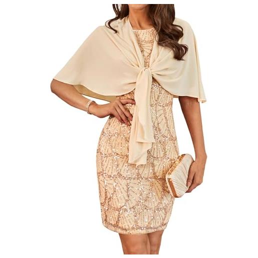 GRACE KARIN donna abito da festa con paillettes senza maniche e coprispalle in chiffon set due pezzi elegante