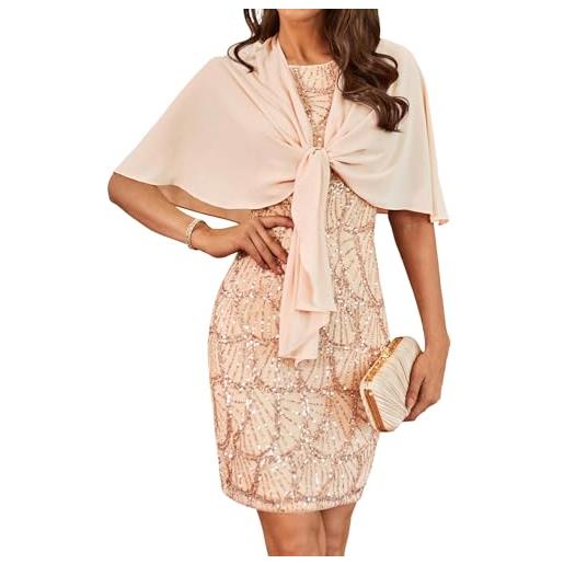 GRACE KARIN donna abito da festa con paillettes senza maniche e coprispalle in chiffon set due pezzi elegante