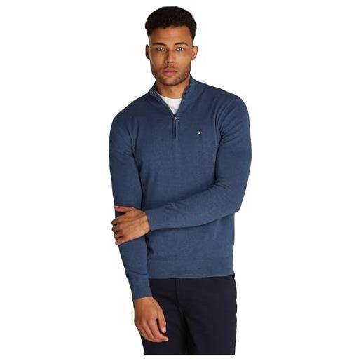 Tommy Hilfiger uomo pullover con cerniera essential cotton mock mezza zip, avorio (ivory petal), xl
