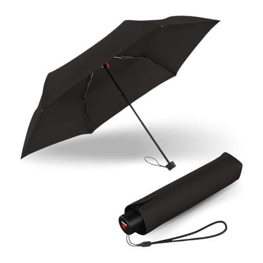 Knirps ombrello c. 050 small manual black con borsa portaombrelli, ombrello piccolo da viaggio, ombrello tascabile a mano, ombrello resistente al vento e leggero, ombrello mini