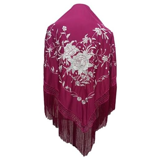 BRANDELIA scialli fenicotteri donna stile scialle di manila scialli ricamati scialle grande tipico danza flamenco fiera di aprile siviglia el rugio (160 x 85cm), buganvilla bianco (160 x 85 cm), 160 x 85cm
