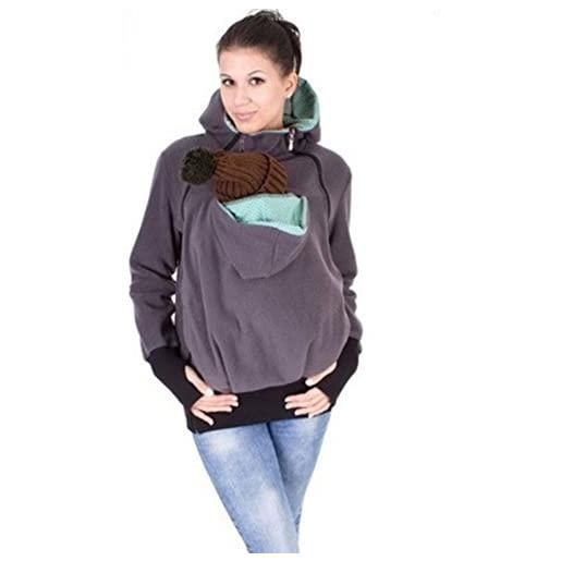 DXMCC felpa con cappuccio per maternità canguro copertura per marsupio felpa elastica con cappuccio felpa con cappuccio per maternità con cerniera giacca felpa(grey, m)