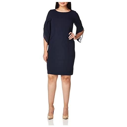 DKNY abito con maniche in chiffon a 3/4 vestito, marina militare, 50 donna