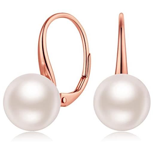 Jiamiaoi Orecchini Lunghi Pendenti In Argento 925 Con Perle D'acqua Dolce Bianche E Grigie 10 Mm, Zirconi A Goccia, Eleganti Regalo Donna