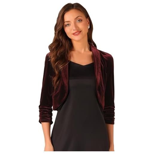 Allegra K donna coprispalle velluto giacca corto di natale natalizio cardigan aperto sul davanti a maniche lunghe bianca s