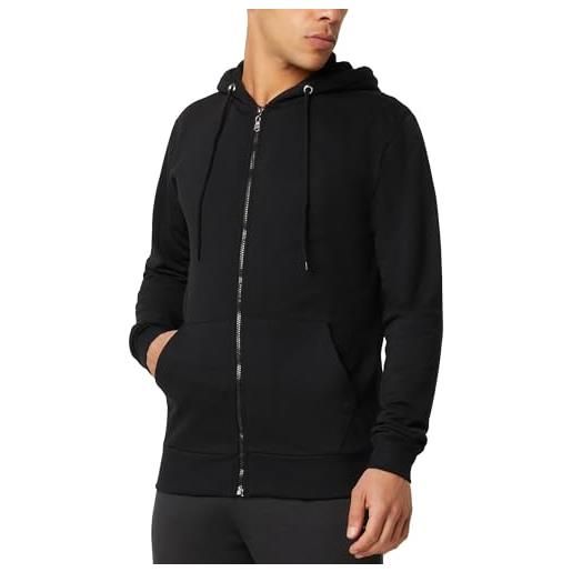 FM London, felpa da uomo con cappuccio e zip e fodera in pile, nero, l