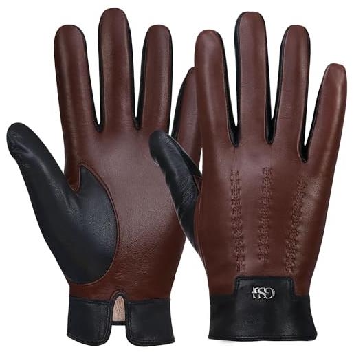 GSG SINCE 1998 guanti vera pelle senza cromo uomo, invernali, foderati in cashmere, touchscreen, guanti termici moto, marrone xl