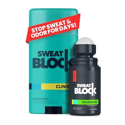 Sweat. Block antiperspirant deodorant max clinical system for men & women - treat hyperhidrosis, excessive sweating & underarm odor - driboost [pm] maximum strength roll-on + [am] clinical deodorant