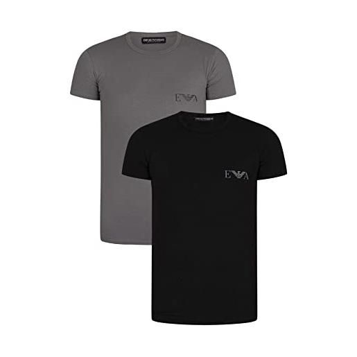 Emporio Armani 2-pack t-shirt slim fit bold monogram camicia, nero/peltro, s uomo
