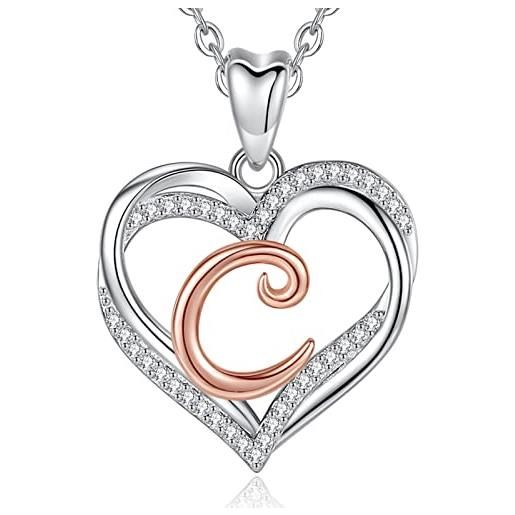 LSDesigns Collana 16° Compleanno Con Ciondolo A Cuore In Argento 925 E Zirconia - Catena 50 Cm, Regalo Per Ragazza