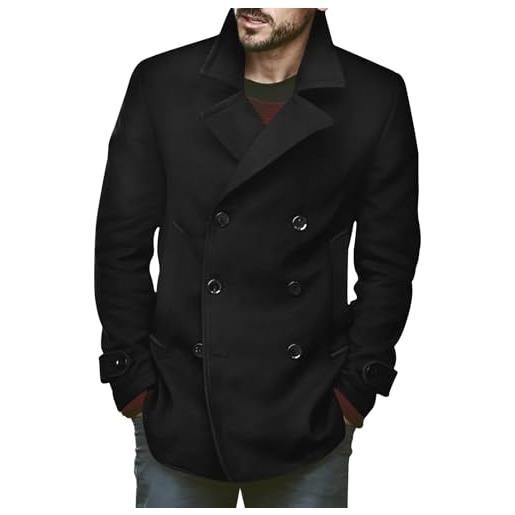Runcati uomo cappotto classico doppiopetto slim fit giacca invernale casuale lunga giacca calda business trenchcoat, blu scuro, m