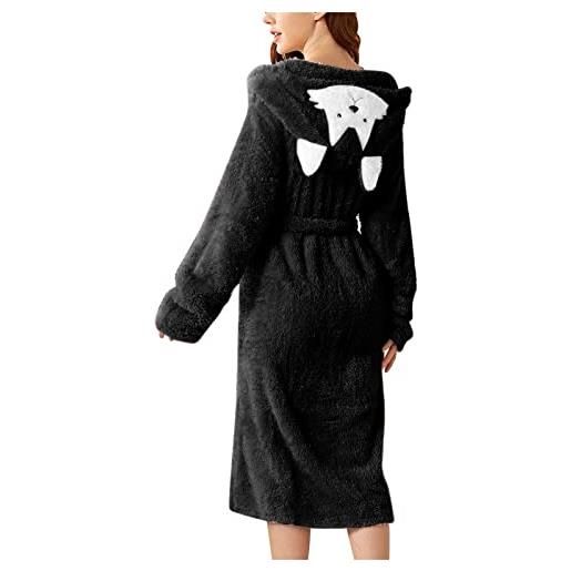 MJGkhiy vestaglia pile donna invernale morbido con cappuccio peluche accappatoio pigiama kimono vestaglia manica lunga elegante felpata pigiama da notte per casa hotel spa flanella accappatoio