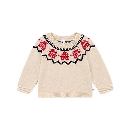 Petit Bateau a08aa, maglione bimbo 0-24, beige montelimar/multicolore, 18 mesi