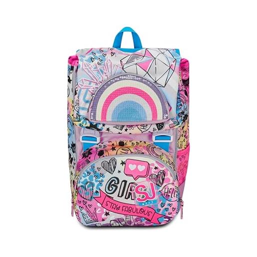 Seven sj gang zaino scuola estensibile, rosa, color. Jam, zaino doppio scomparto estensibile tramite zip laterali, tasca porta borraccia, zaino scuola elementare, zaino bambina