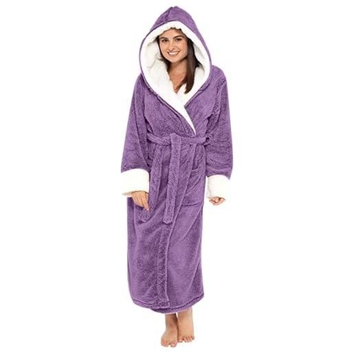 MJGkhiy vestaglia pile donna invernale curvy con cappuccio peluche accappatoio morbido vestaglie in pile con cintura comodo felpata pigiama da notte loungewear fleece accappatoio