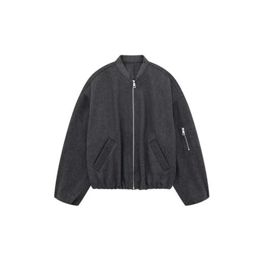 Disimlarl giacca bomber da donna autunno/inverno misto lana tasca manica lunga cerniera cappotto versatile, grigio, s