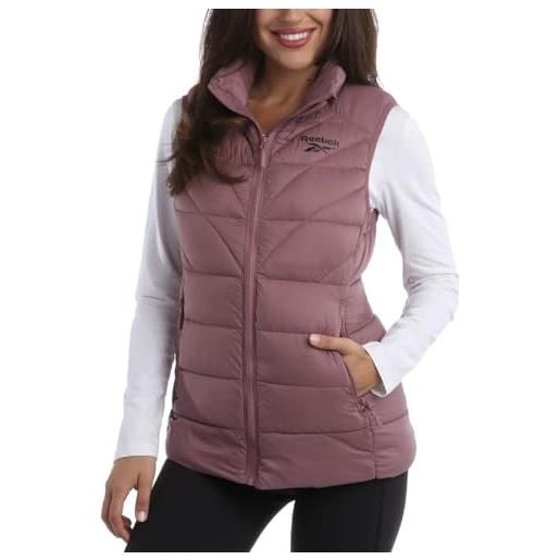 Reebok piumino smanicato da donna, trapuntato, isolante, invernale, collo alto, giacca senza maniche da donna (s-xl), rosa, medium