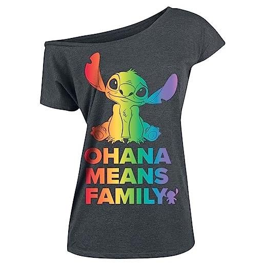 Lilo and Stitch lilo & stitch ohana rainbow donna t-shirt grigio l 70% poliestere, 30% cotone largo