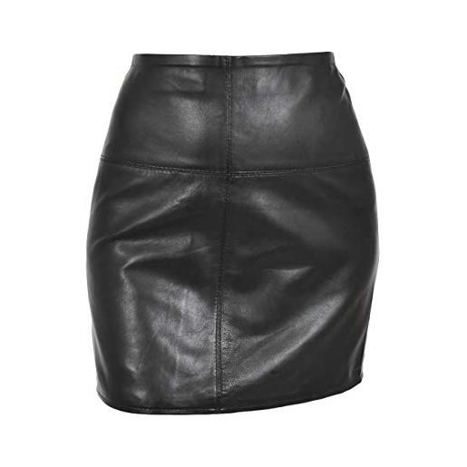 A1 FASHION GOODS minigonna da donna in vera pelle nera morbida, lunga 40,6 cm, sexy, per feste in discoteca, nero , 52