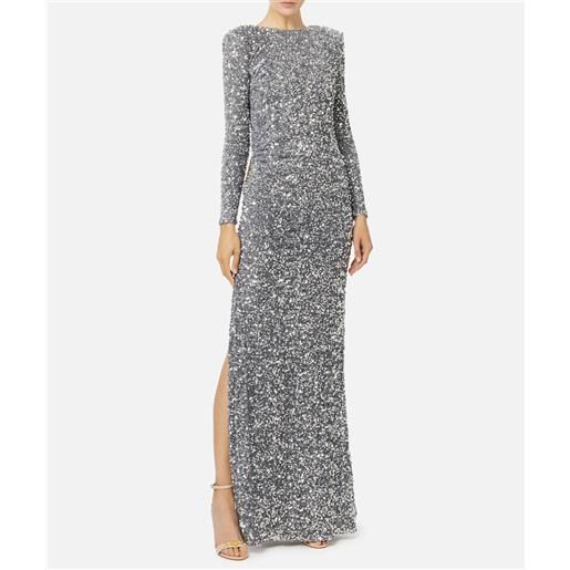 ELISABETTA FRANCHI abito red carpet in ciniglia ricamata con pailettes