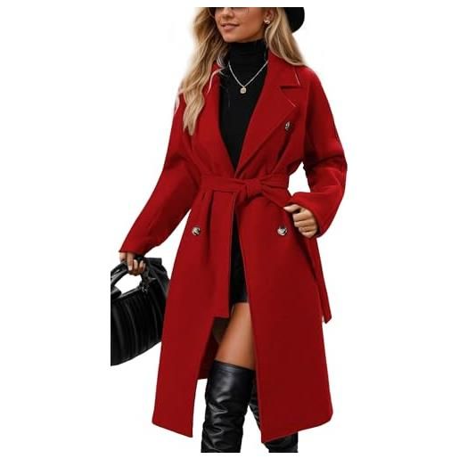 FEOYA vestiti da donna cappotti e giacche a due pettori imbottiti impermeabili cappotto a trench giacca a trench cappotto lungo esterno casual svasato cappotto antivento overshirt cappotto trench superiore