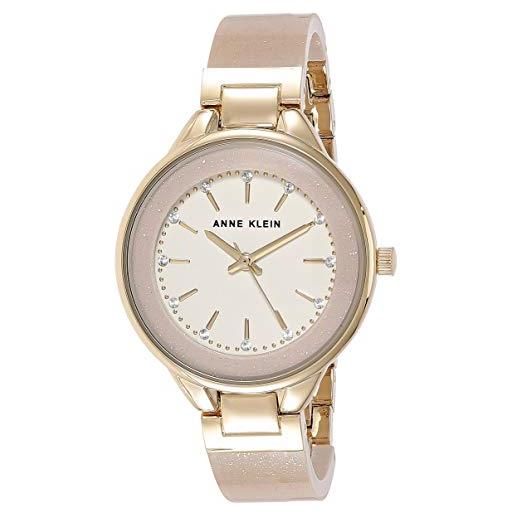 Anne Klein - orologio da donna con cinturino a bracciale rigido in resina, impreziosito da cristalli di alta qualità, creme/gold
