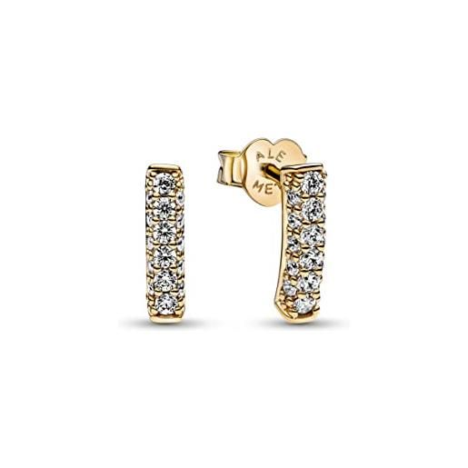 PANDORA timeless orecchini a bottone con pavé a fila singola placcati in oro 14k con zirconi cubici trasparenti, orecchini a bottone