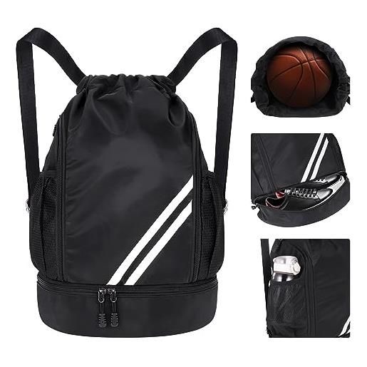 Fentar sacca sportiva impermeabile - zaino palestra con coulisse per uomo e donna - grande capacità con scomparto scarpe - ideale per spiaggia, calcio, nuoto