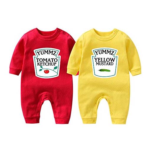 YSCULBUTOL body yummz pomodoro ketchup senape rosso giallo gemelli set ragazzi ragazze vestiti gemelli abiti per bambini, multicolore 3, 0-3 mesi