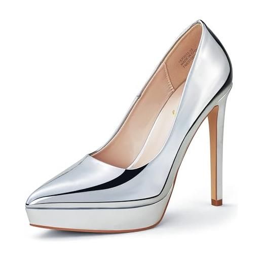 Zhabtuc scarpe da donna con plateau scarpe classiche con tacco a spillo piattaforma tacchi alti scarpe da sposa a punta, nero, 42 eu