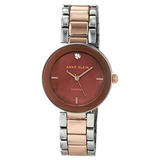 Anne Klein - orologio da polso da donna, con vero diamante sul quadrante, bicolore/marrone