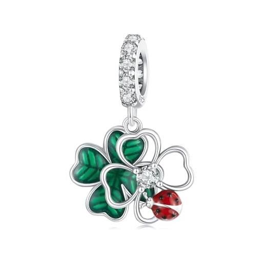 Yapamu charm ciondolo quadrifoglio per bracciale pandora - ciondoli coccinella in argento sterling 925 regalo di gioielli per donne ragazze