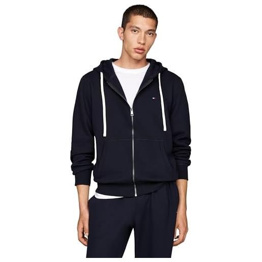 Tommy Hilfiger uomo felpa con cappuccio e zip essential fleece zip through con tasche, verde (ornamental green), m