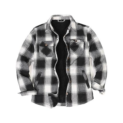 ZENTHACE Men's Sherpa Fleece Lined Flannel Shirt Jacket Long Sleeve Snap Button Down Plaid Jackets Shacket With Hood Camel M