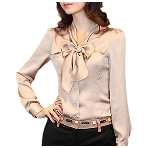 Byblos camicia abbottonata a maniche lunghe con scollo a v per donna con fiocco camicette casual larghe in seta con volant camicie da ufficio pic-2 xs