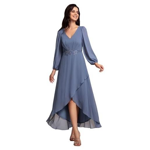 Ever-Pretty vestito da cerimonia eleganti abiti da sera a maniche lunghe signore abiti da ospite di nozze chiffon blu navy 56