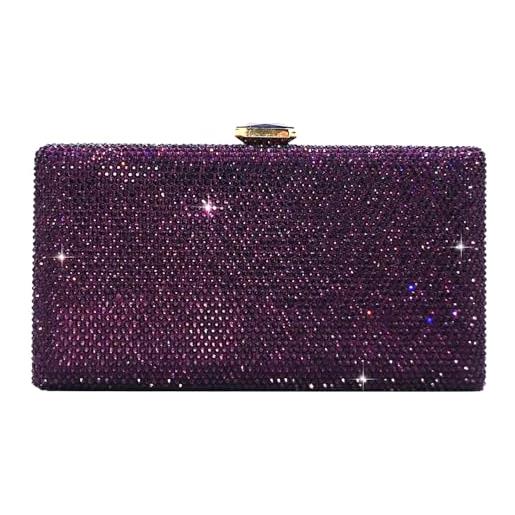 Boutique De FGG elegante borsa da sera con cristalli e strass per donna, stilosa borsa a scatola da sposa, piccolo