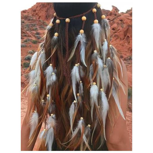 Fashband fascia per capelli indiana con piume, stile bohémien, hippie, tribale, accessorio per capelli per donne e ragazze